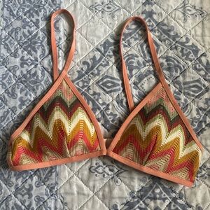 Triangle Crochet Bikini Top - Coral Trim with Multicolor Chevron